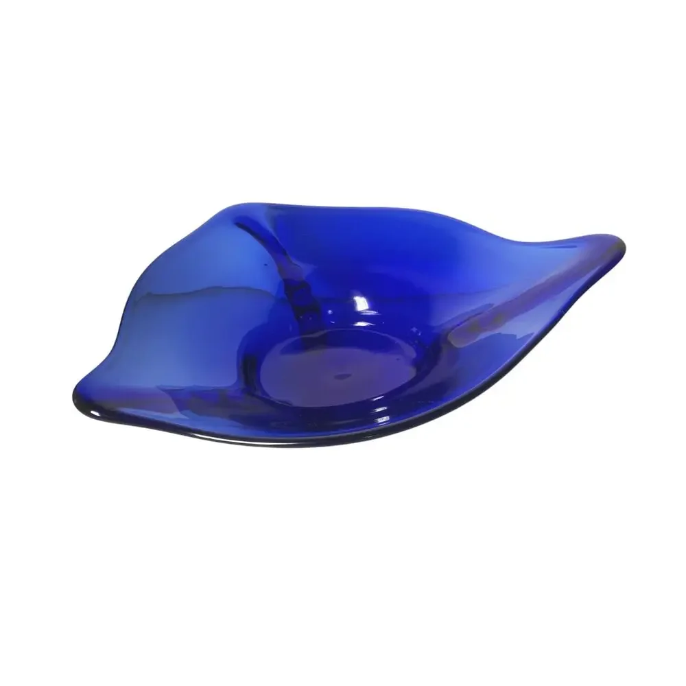Vintage Cobalt Blue Hand Blown Glass Bowl Footed
